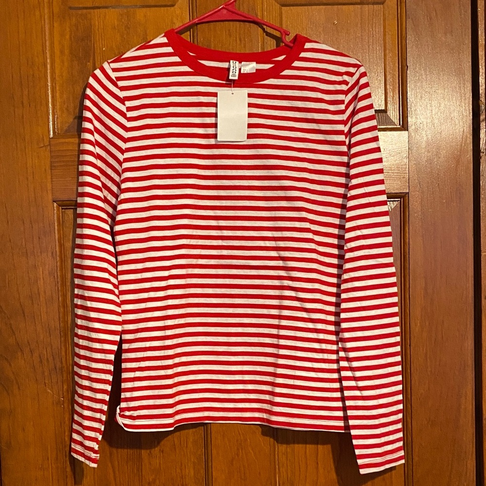 Divided H&M Red & White Striped Long Sleeve Tee